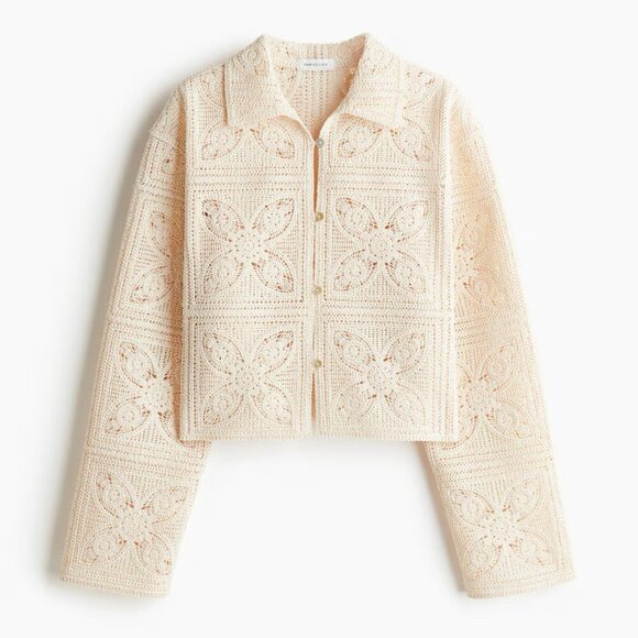 H&M  Edition Ivory Cream Crochet Cropped Jacket M - Picture 3 of 4